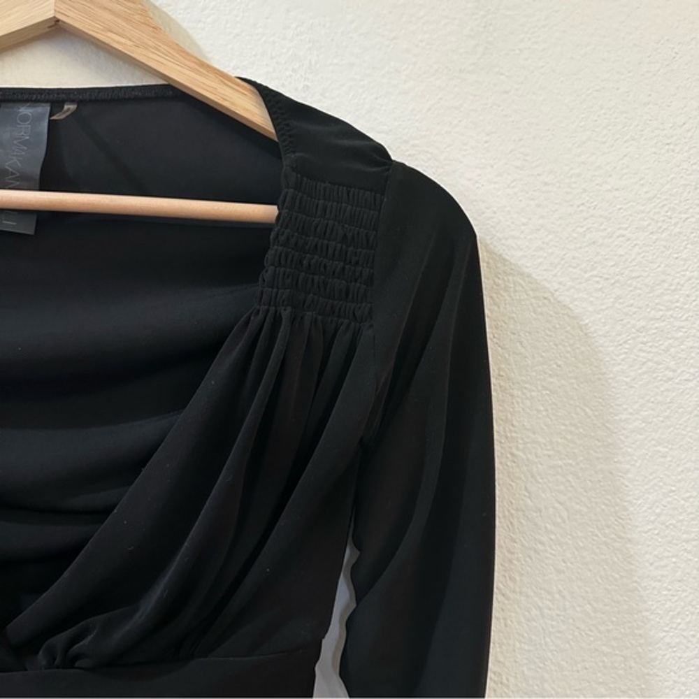 Norma Kamali Gathered Jersey Crop Top Black Ruched Long Sleeves Size XS‎ - Picture 3 of 8